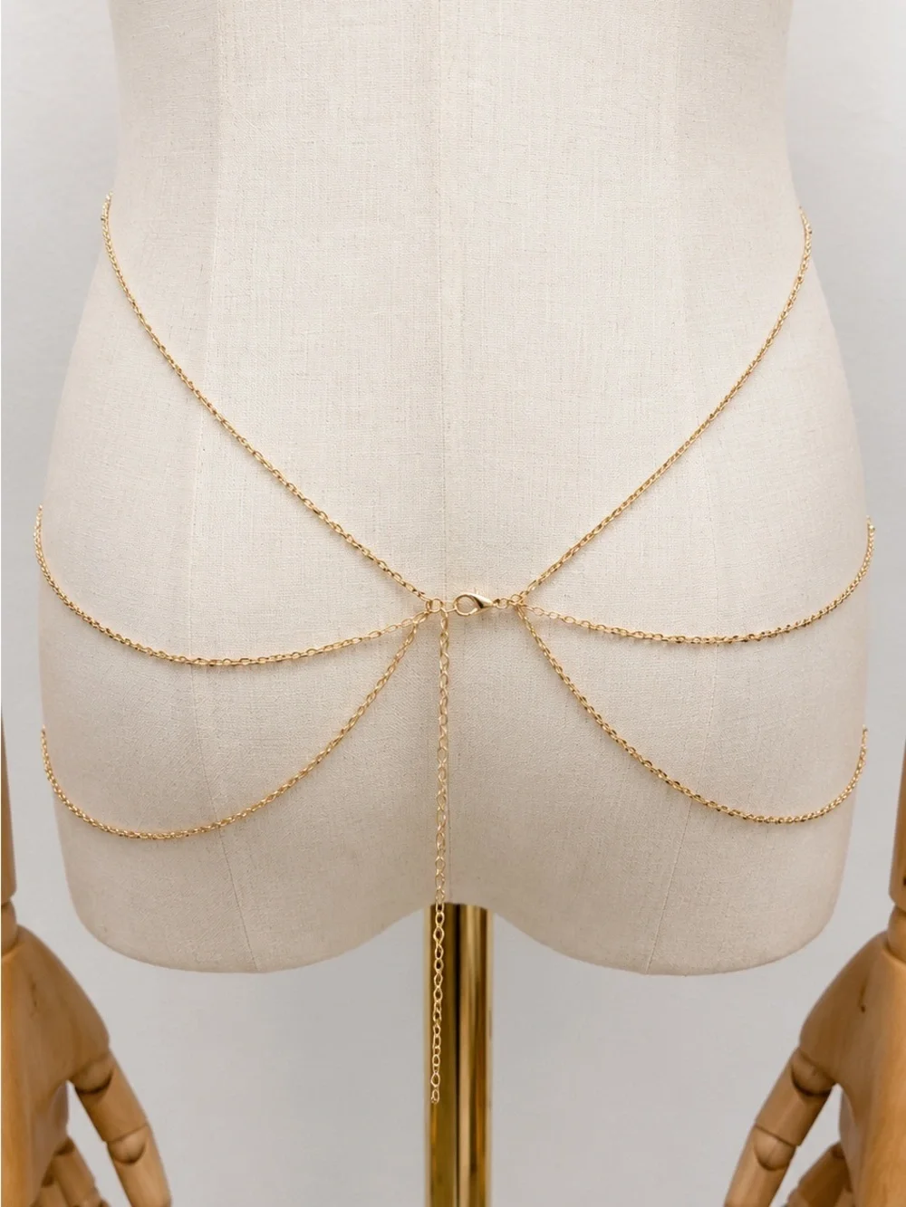 Black Beaded Gold Body Chain Necklace Layered Waist Chain Goth Festival